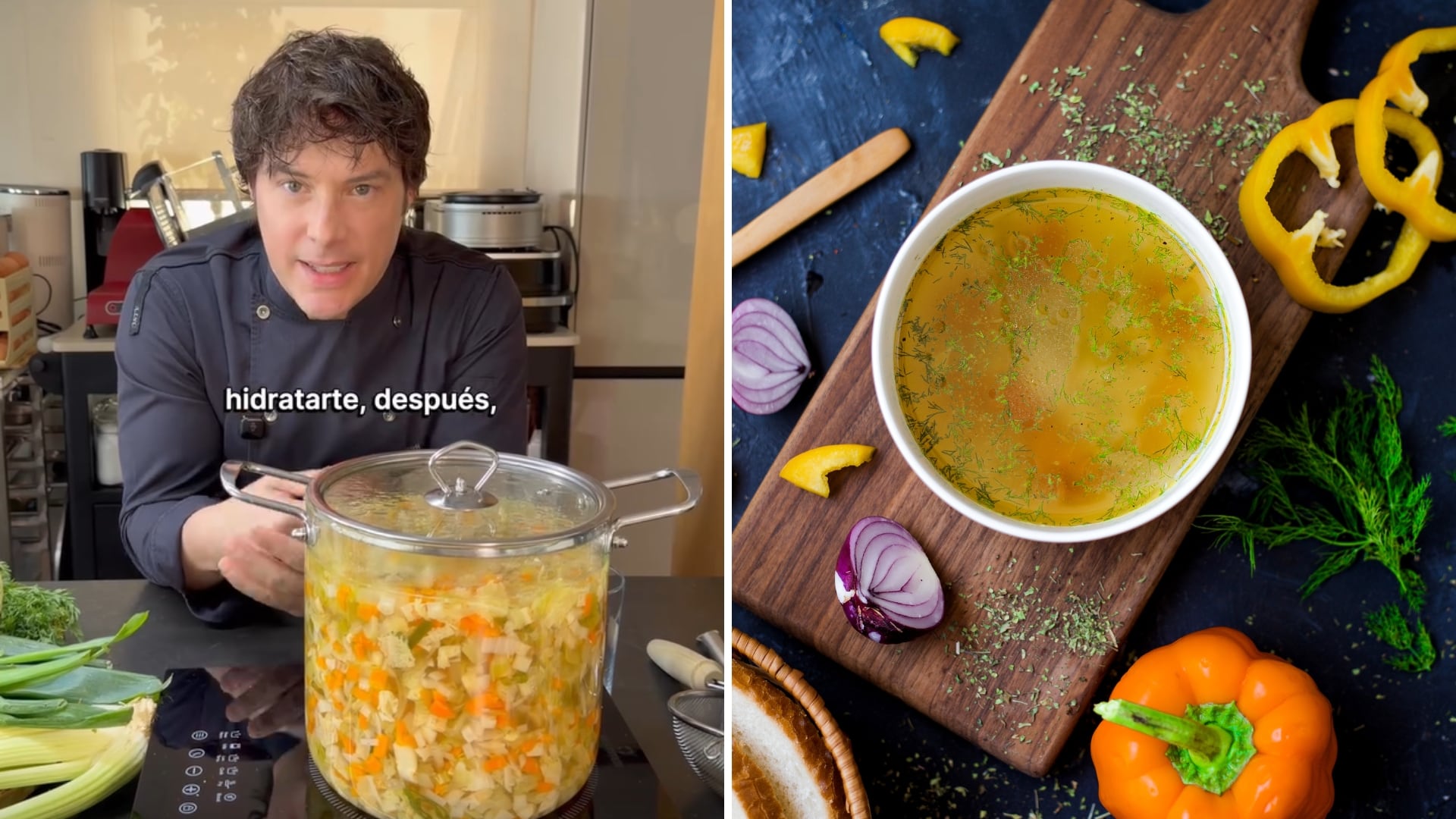 El cocinero Jordi Cruz comparte su receta de caldo de verduras (Montaje Infobae)