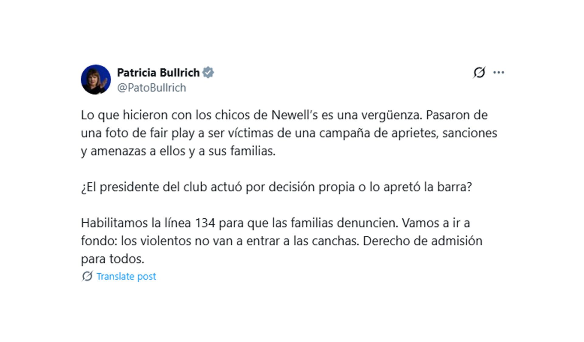El mensaje de Patricia Bullrich