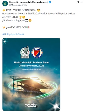 México enfrentará a Haití en los cuartos de final del Campeonato Concacaf W, partido que definirá su pase directo al Mundial Femenil 2027. (X/ @Miseleccionfem)