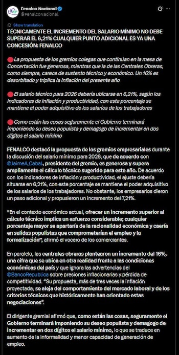 Fenalco respaldó una subida moderada