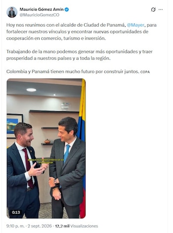 El ministro de Comercio de Colombia Mauricio Gómez Amín compartió un video luego de la reunión que sostuvo con el alcalde de Ciudad de Panama Mayer Mizrachi - crédito @MauricioGomezCO/X