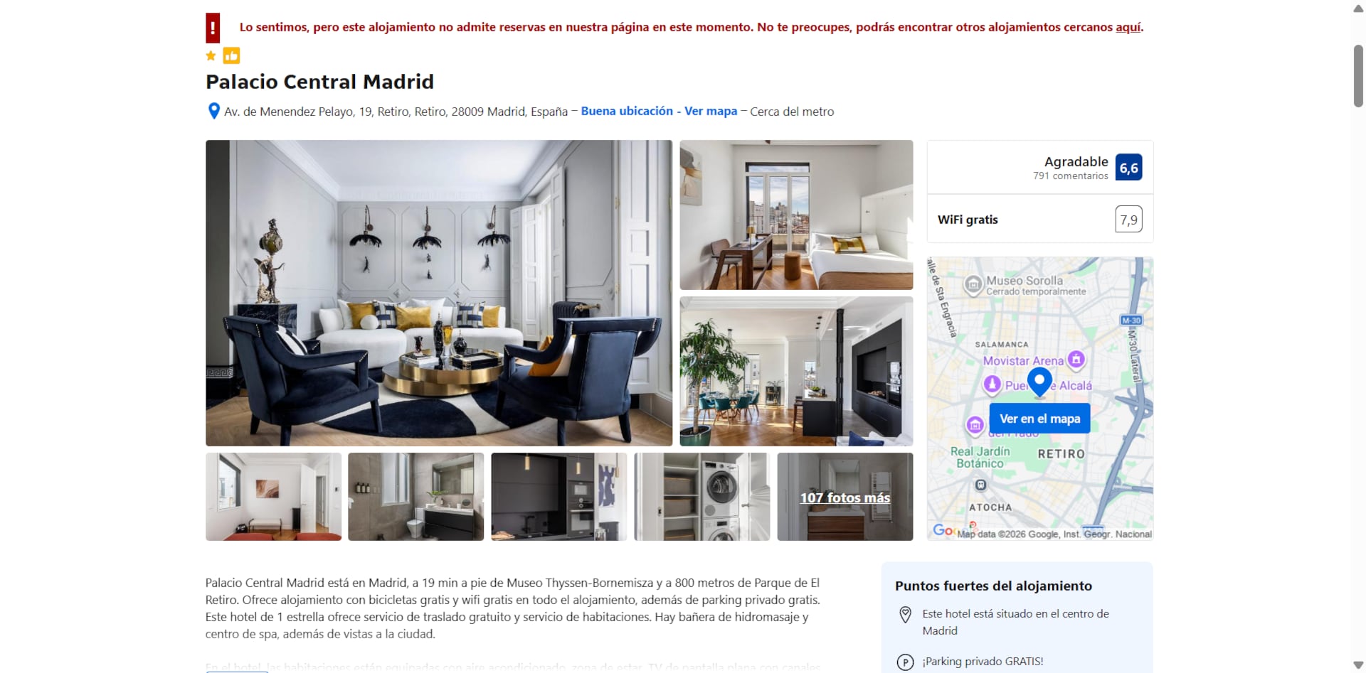 Captura de pantalla del hotel falso, anuncio ya retirado por Booking tras haber sido hackeados.