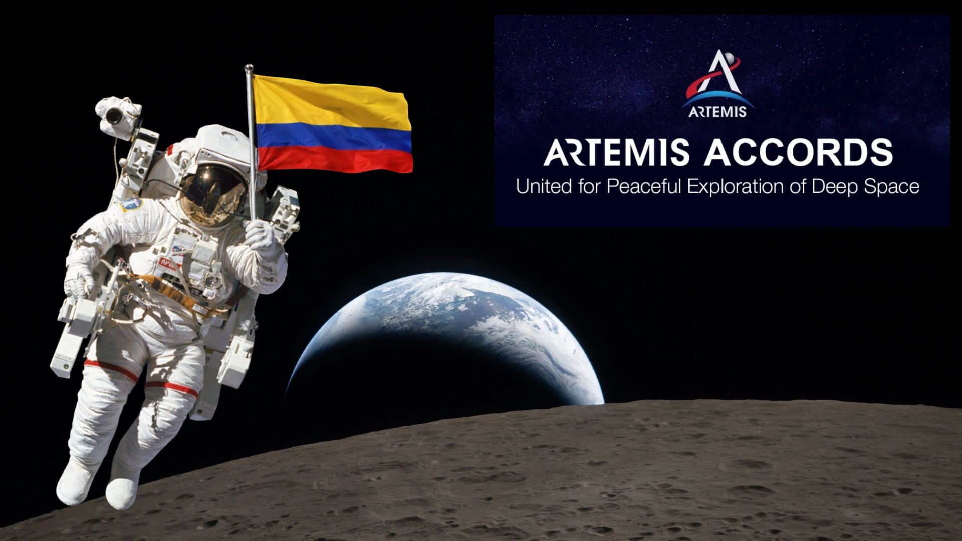 Los Acuerdos de Artemisa establecen principios para la exploración pacífica, transparente y sostenible de la Luna y otros cuerpos celestes - crédito montaje Infobae Colombia/Imágenes de referencia de la NASA