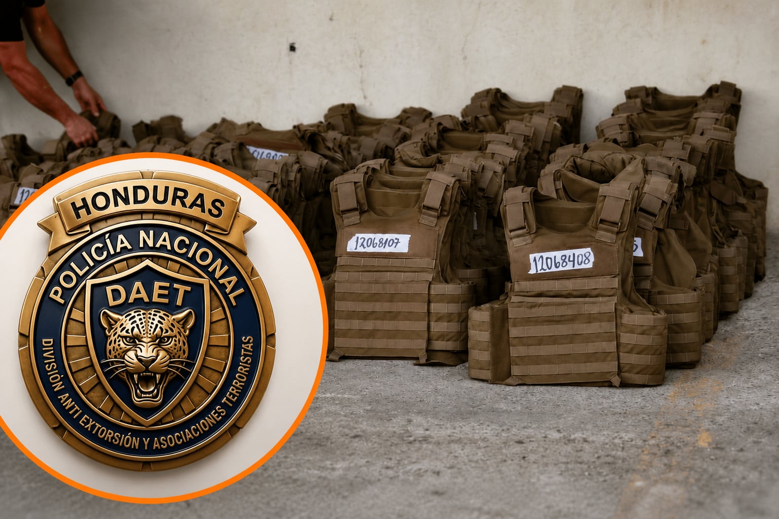 Los parches e insignias policiales hallados entre los objetos relacionados con el caso abrieron interrogantes sobre su procedencia y cómo llegaron al inmueble intervenido. (FOTO: Diseño Infobae)