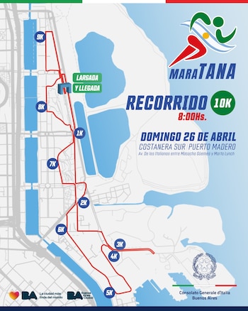 El recorrido de los 10 km con punto de partida en Avenida de los Italianos, entre Macacha Güemes y Marta Lynch
