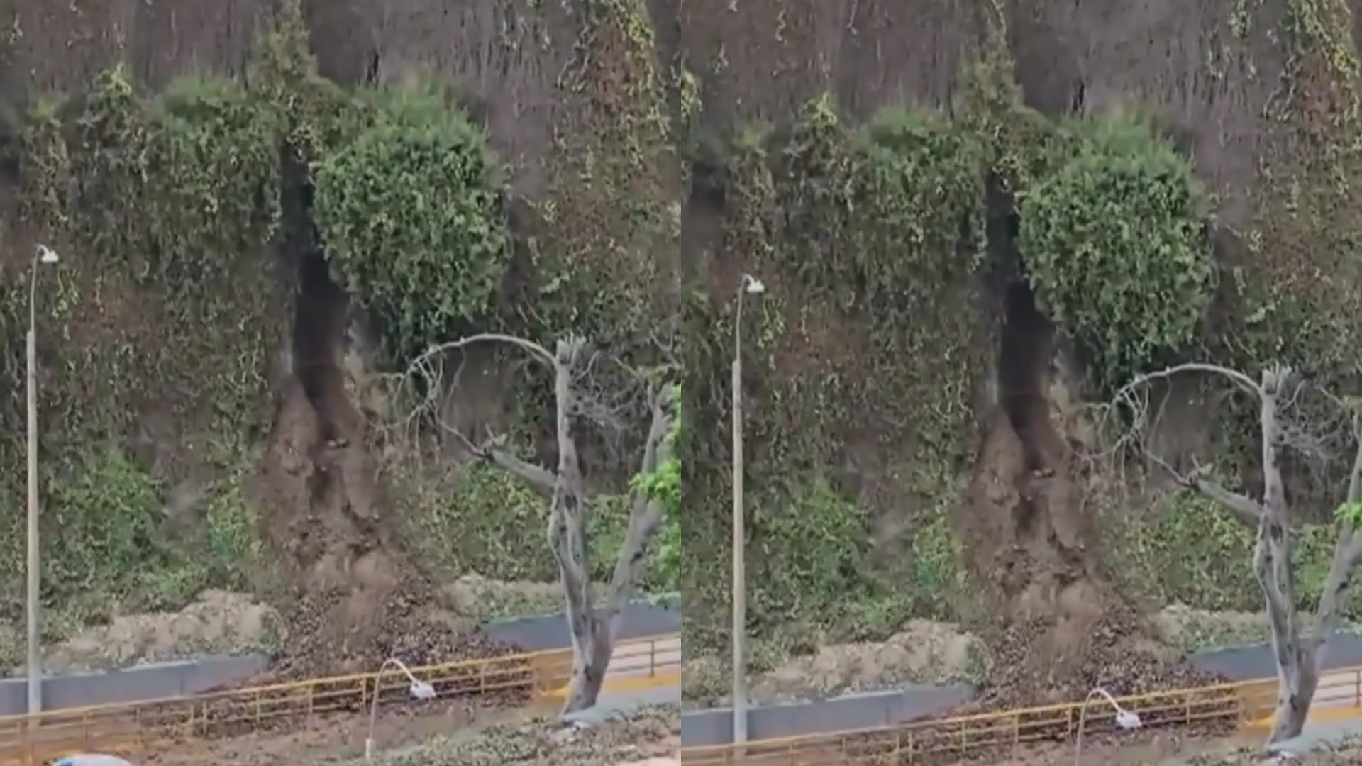 piedras y tierra cayeron desde un tramo del acantilado próximo al puente que conecta Miraflores y Barranco. Composición: Infobae