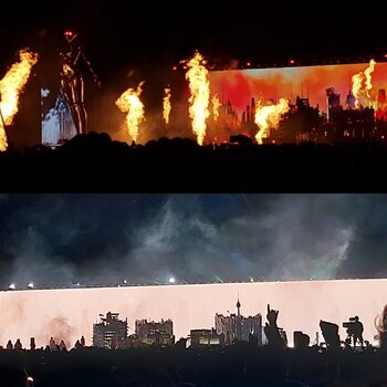 Una larga pantalla proyecta la