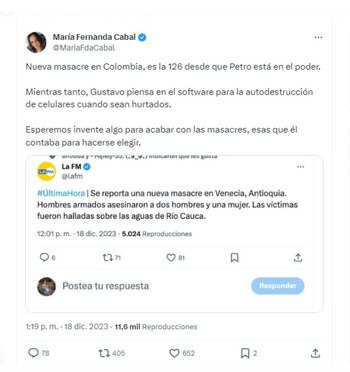 La senadora María Fernanda Cabal