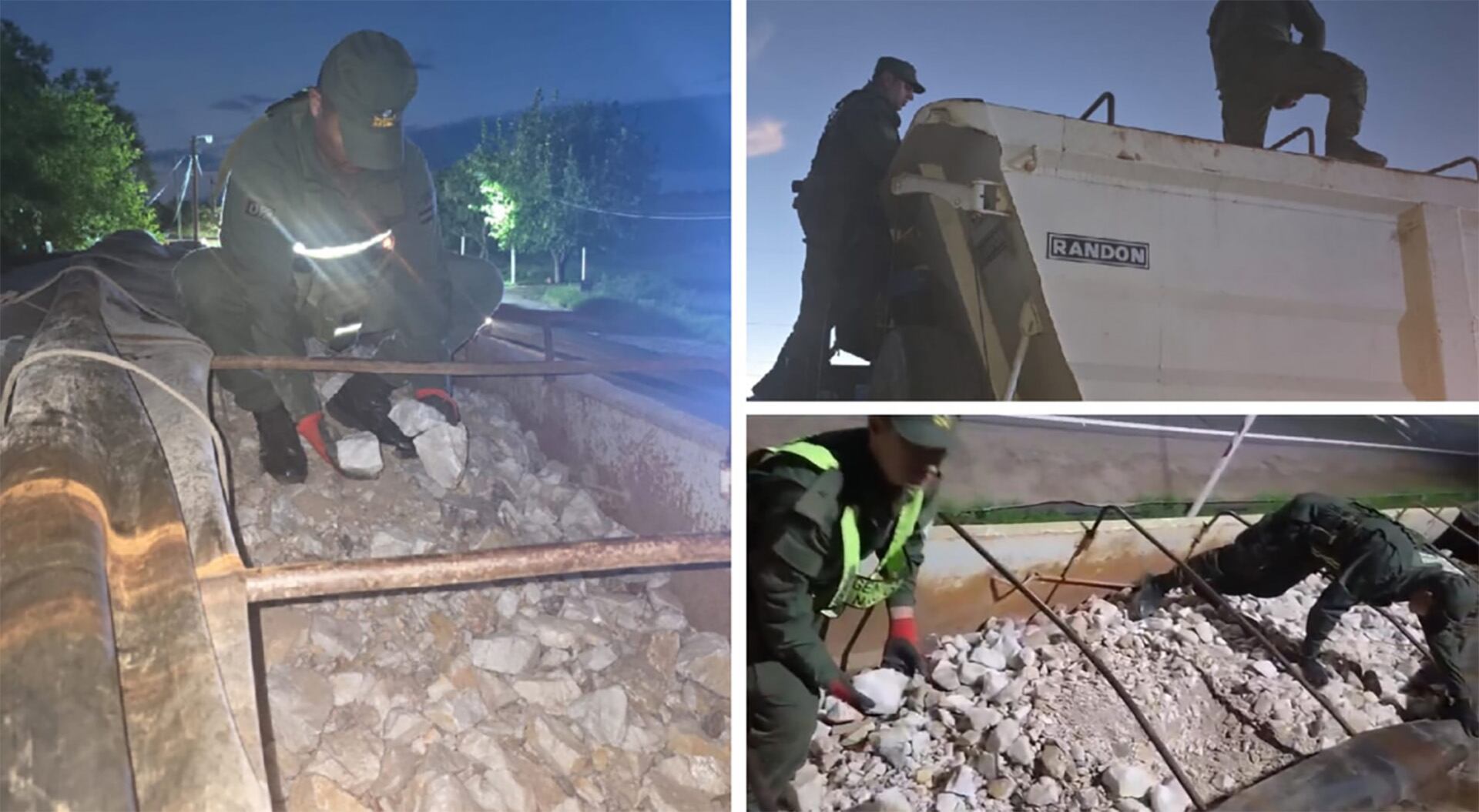 Oficiales inspeccionan un camión de carga con 30 toneladas de cuarzo interceptado en un operativo en La Rioja.