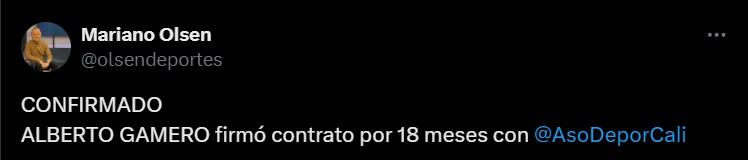 Alberto Gamero ya habría firmado su contrato con el Deportivo Cali, después de establecer un precontrato - crédito @olsendeportes/X