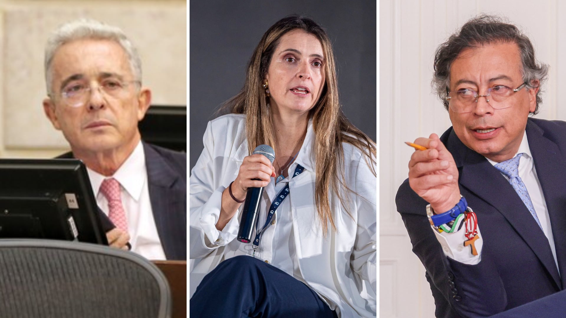 Paloma Valencia, Álvaro Uribe y el presidente Gustavo Petro, protagonistas de la más reciente controversia política marcada por acusaciones y señalamientos cruzados - crédito Colprensa - Pedraza Producciones - Presidencia