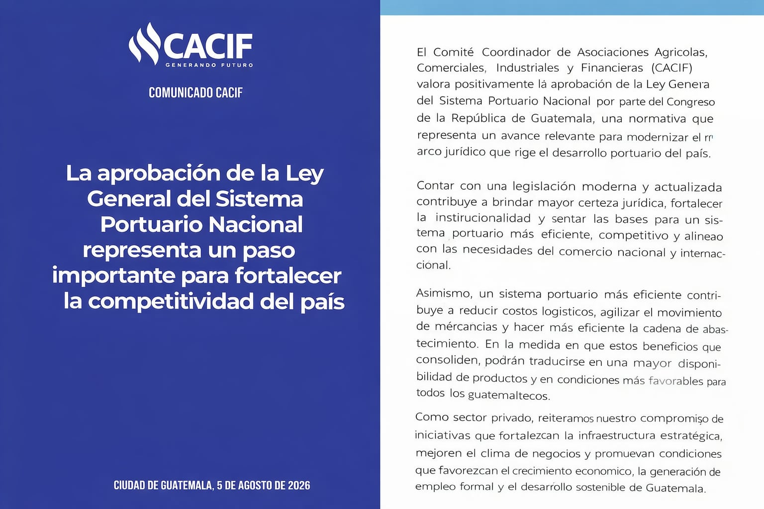CACIF valora positivamente la aprobación de la Ley General del Sistema Portuario Nacional por el Congreso de Guatemala para impulsar la competitividad del país. (Imagen Ilustrativa Infobae)