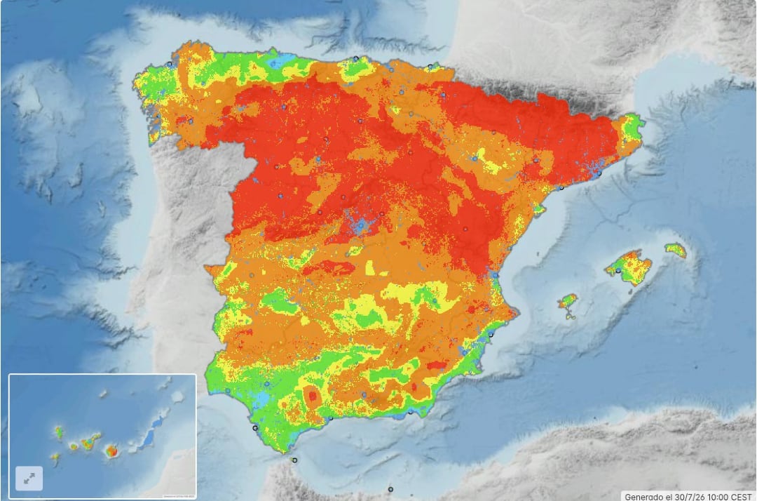 Riesgo de incendios en España este jueves 30 de julio. (Ministerio del Interior)