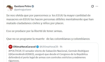 El presidente Gustavo Petro rechazó la propuesta de permitir el porte legal de armas para ciudadanos - crédito @petrogustavo/X