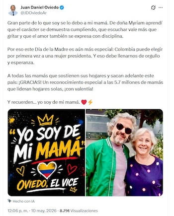 Juan Daniel Oviedo compartió un mensaje en el que destacó la influencia de su madre en su carácter y aprovechó para referirse al rol de las mujeres en la política nacional - crédito @JDOviedoAr/X