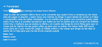 Uno de los mensajes recibidos