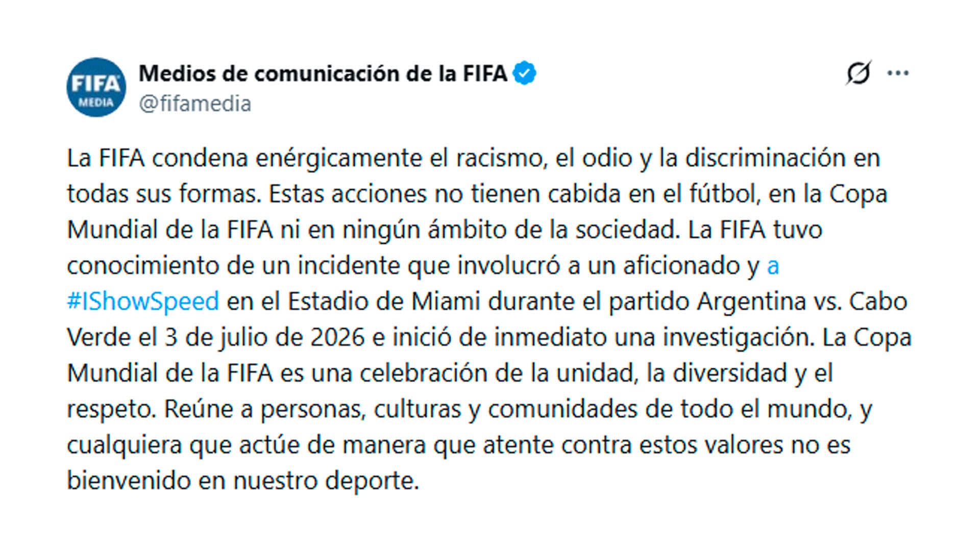 El comunicado de FIFA
