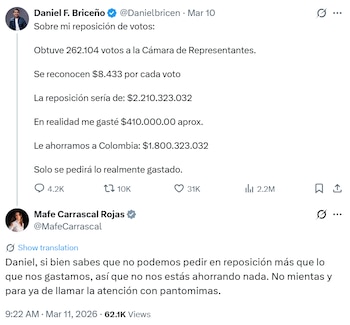 Mafe cuestionó la interpretación de Briceño y afirmó que la ley impide recibir más dinero del que se reporta como gasto. - crédito X