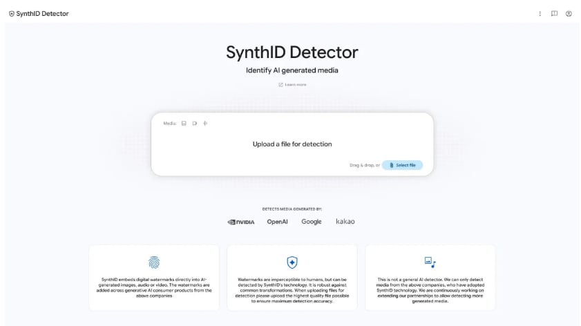 Google lanza una nueva herramienta web llamada SynthID para detectar contenido creado con IA. (Google)