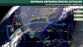 Mapa de los sistemas meteorológicos que actualmente afectan el clima de México
