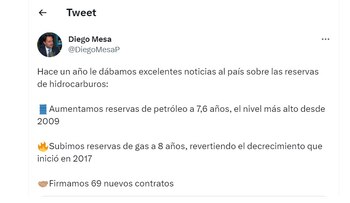 Tuit de Diego Mesa, exministro de Minas y Energía.