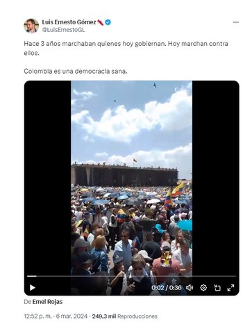 Trino de Luis Ernesto Gómez sobre las marchas del 6 de marzo. (@LuisErnestoGL / X)