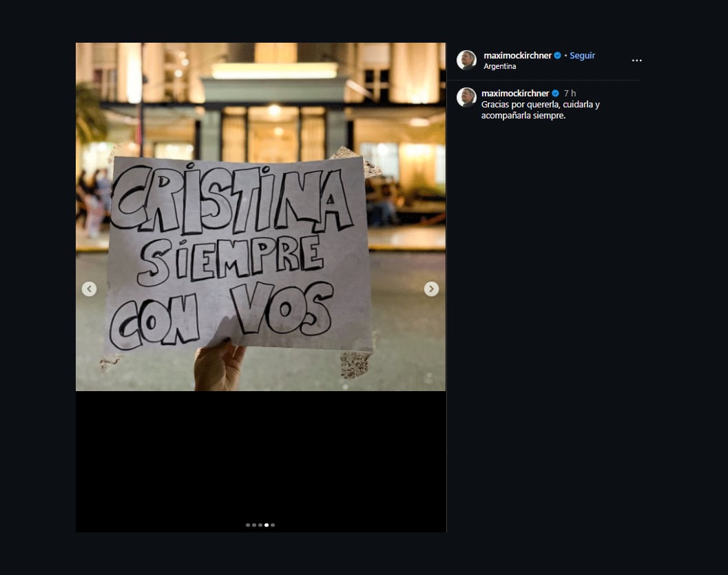 Máximo Kirchner agradeció vía Instagram