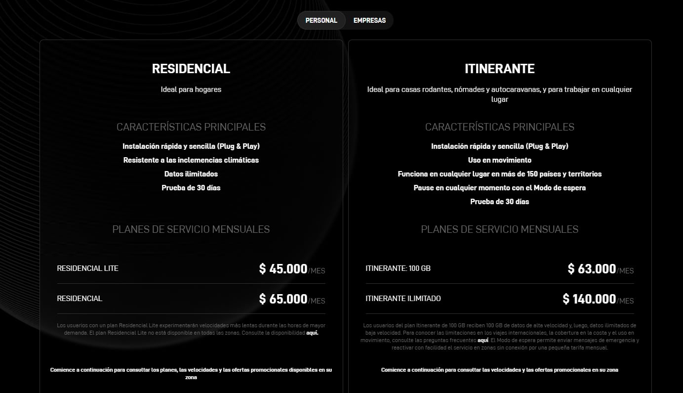 Los planes de hogar mantienen sus precios. (Starlink)