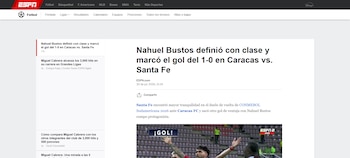 El canal deportivo más importante del país vecino destacó de la siguiente forma lo ocurrido con el Caracas FC-crédito ESPN Venezuela