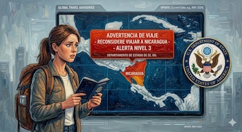 La alerta nivel 3 del Departamento de Estado recomienda a ciudadanos estadounidenses reconsiderar viajes a Nicaragua. (Visuales IA)