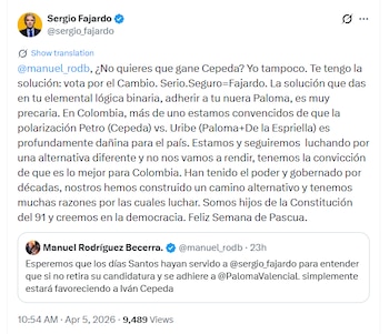 Sergio Fajardo afirma que no se sumará a la polarización política y califica la propuesta como una lógica binaria perjudicial para Colombia - crédito @sergio_fajardo/X