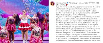 Mensaje de Milena Warthon en