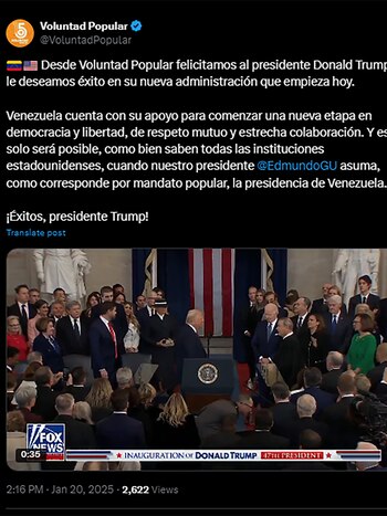 Voluntad Popular felicitó a Donald