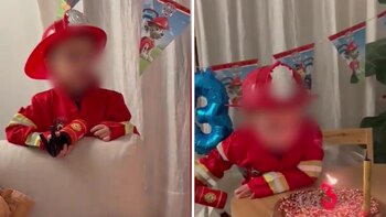 Niño se disfraza de bombero