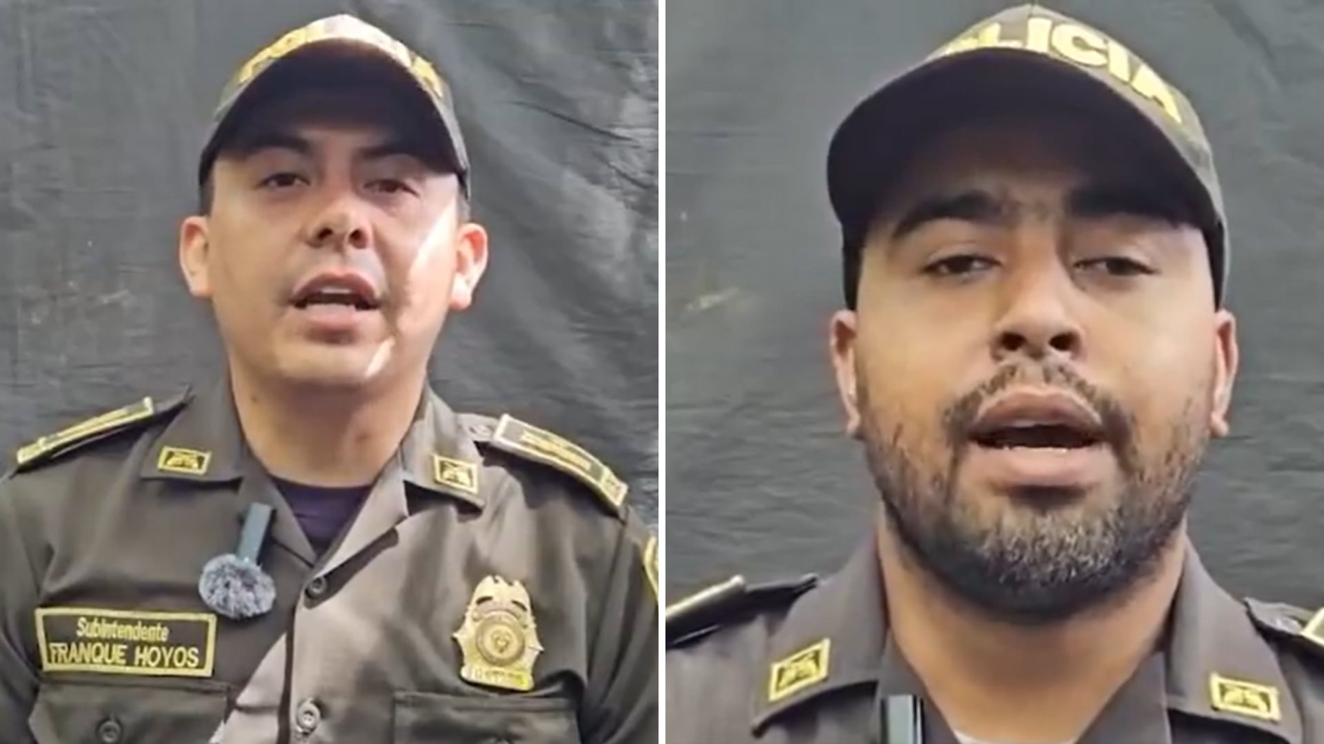 Franki Esley Hoyos Murcia, subintendente de la Policía Nacional y el patrullero Yordin Fabián Pérez Mendoza, de la DIJIN de la Policía pidieron apoyo de la FIscalía y la Policía para su liberación - crédito redes sociales/X