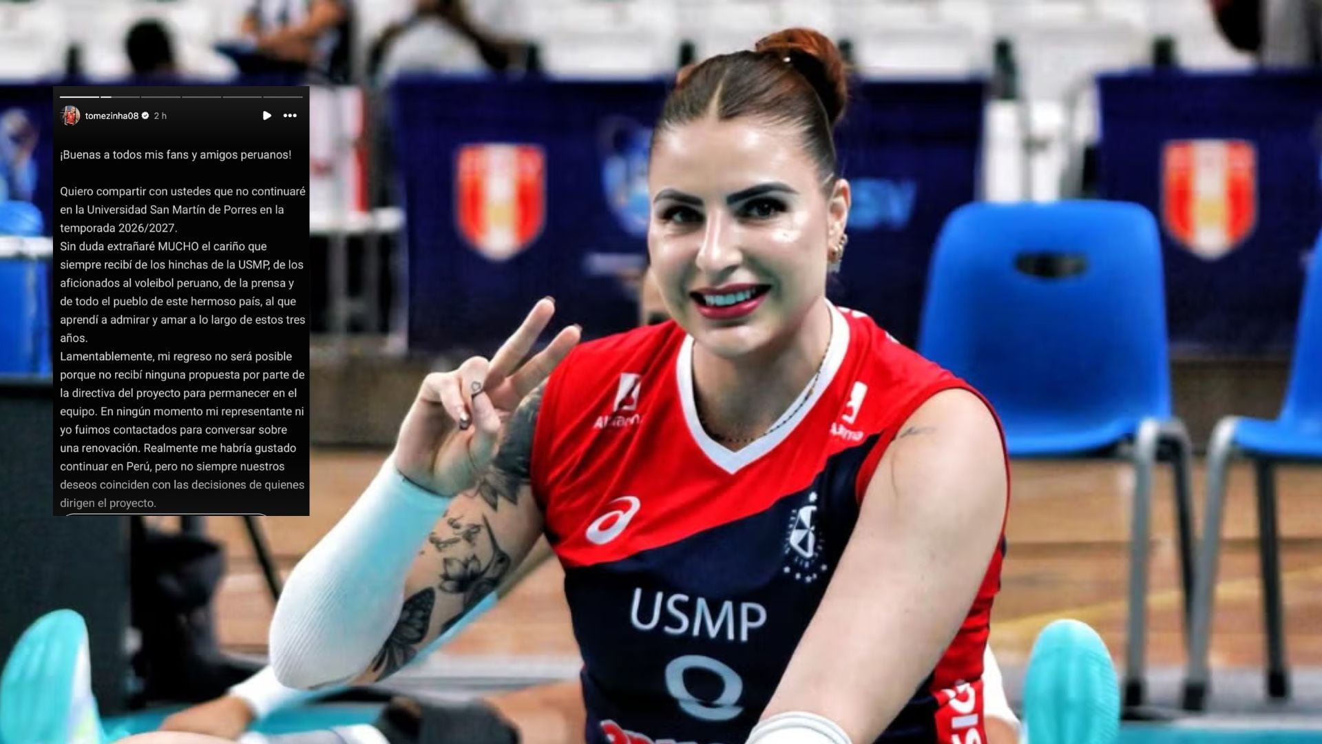Fernanda Tomé usó sus redes sociales para despedirse de la afición de San Martín y del Perú. Crédito: Liga Peruana de Vóley/Captura Instagram.