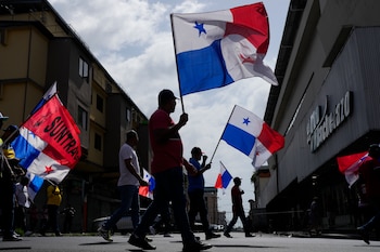 Manifestantes ondean banderas del país