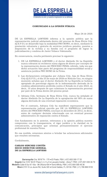 El caso volvió al centro del debate público 14 años después del feminicidio de Rosa Elvira Cely, uno de los crímenes que marcó la discusión sobre violencia de género en Colombia - crédito @DELAESPRIELLALA/X