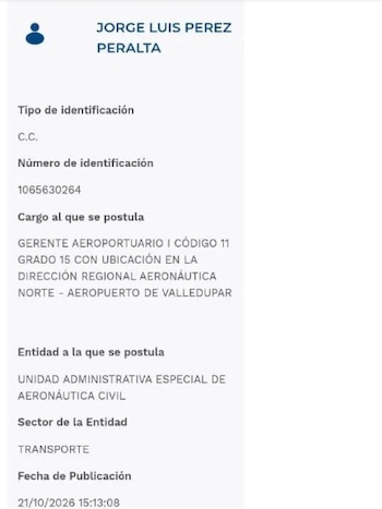 Jorge Luis Pérez Peralta llegaría a la Aerocivil