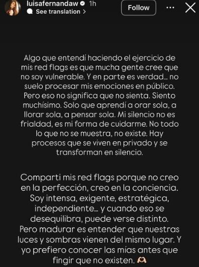 Luisa Fernanda W habló sobre las red flags que arrojó la IA sobre su personalidad - crédito @actualidadcol__/IG
