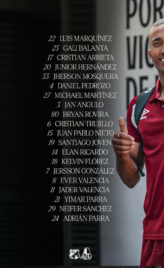 Estos son los convocados por el director técnico Lucas Gonzáles para que Deportes Tolima enfrente a Millonarios - crédito @deportestolima/Instagram