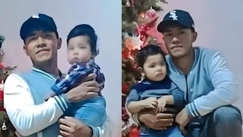 Orlin Dariel Rodríguez y su hijo Jared, fotografiados durante una celebración familiar. Ambos fallecieron tras un accidente en Bessemer, Alabama, mientras la familia busca repatriar sus cuerpos a Honduras (Foto cortesía Tiempo).