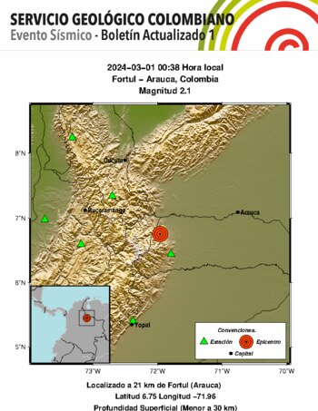 Temblor en Fortul, departamento de