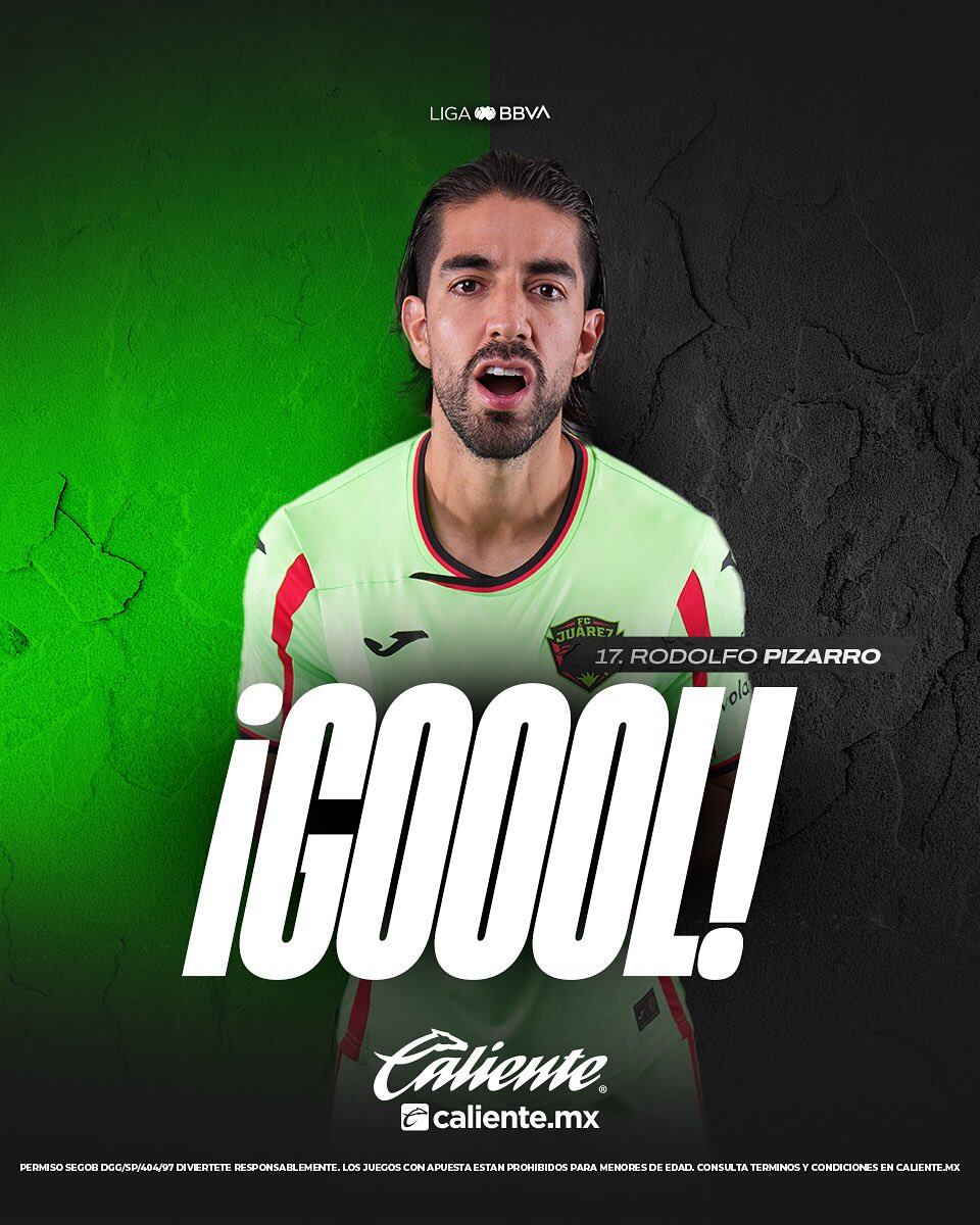 Gol de Bravos de Juárez, que liga o jogo, Rodolfo Pizarro Remoate Head. Conta de imagem para x @fcjuíncial.