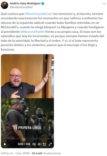 Andrés 'Gury' Rodríguez rechazó acusaciones de Iván Cepeda por presuntas amenazas en Medellín - crédito @AndresGuryRod/X