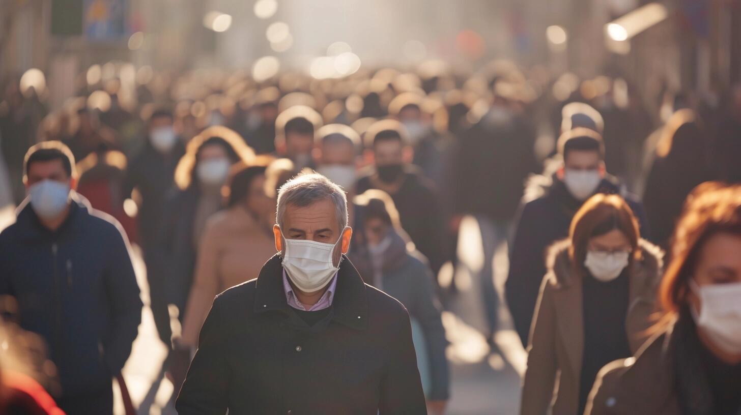 Grupo de individuos en un entorno urbano utilizando mascarillas faciales para prevenir la propagación del Covid-19. La fotografía captura el compromiso colectivo con la salud pública y las medidas de prevención contra la pandemia y enfermedades respiratorias. (Imagen ilustrativa Infobae).