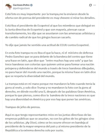 Gustavo Petro salió a defender públicamente a Roa y negó presiones de Estados Unidos sobre la petrolera - crédito @petrogustavo/X