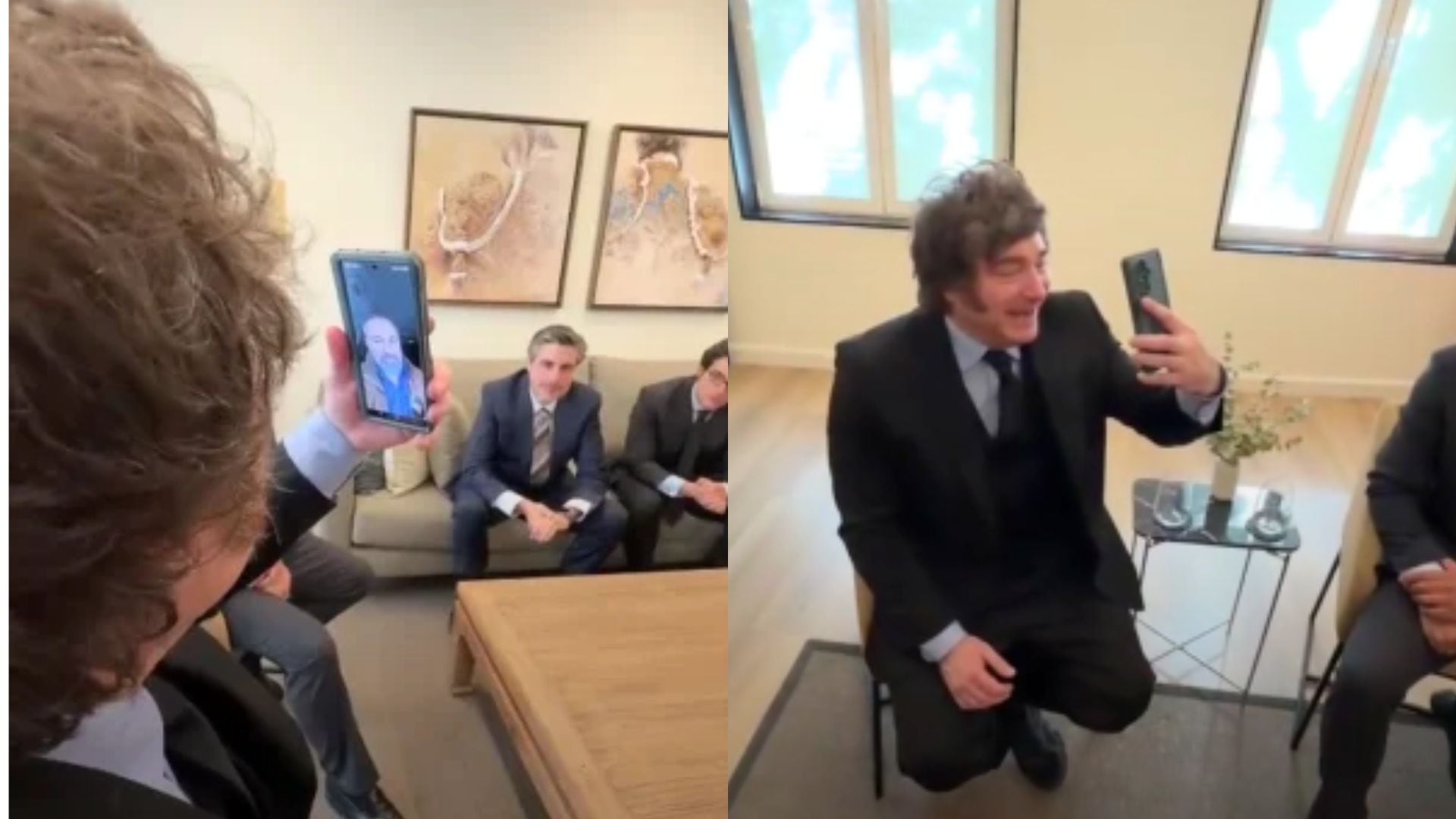 Milei hablando por videollamada con Abascal (Presidencia Argentina con Montaje Infobae)