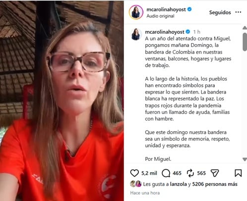 María Carolina Hoyos compartió el video la mañana del sábado 6 de junio de 2026 - crédito @mcarolinahoyost/IG