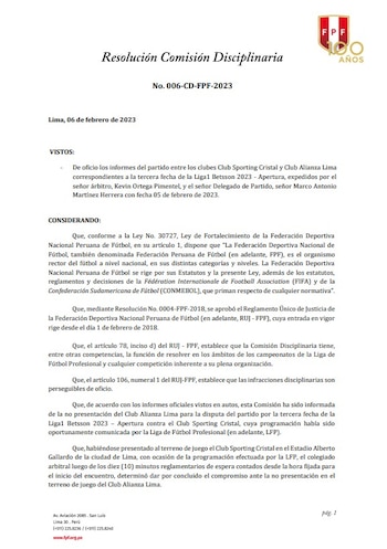 Resolución de la Comisión Disciplinaria